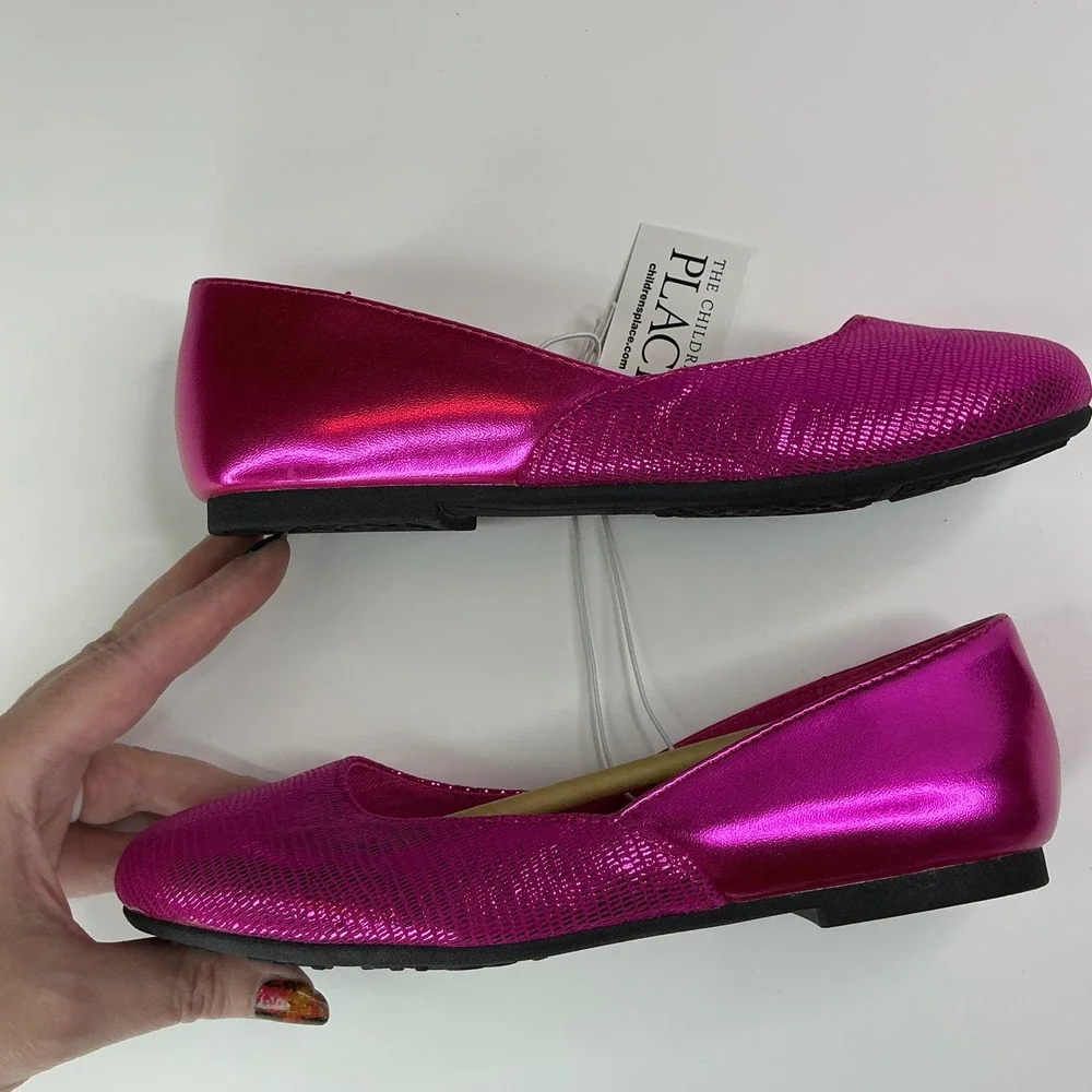 The Children's Place Pink Ballet Flats Youth Size 2 Metallic Fiesta Pink Sparkle